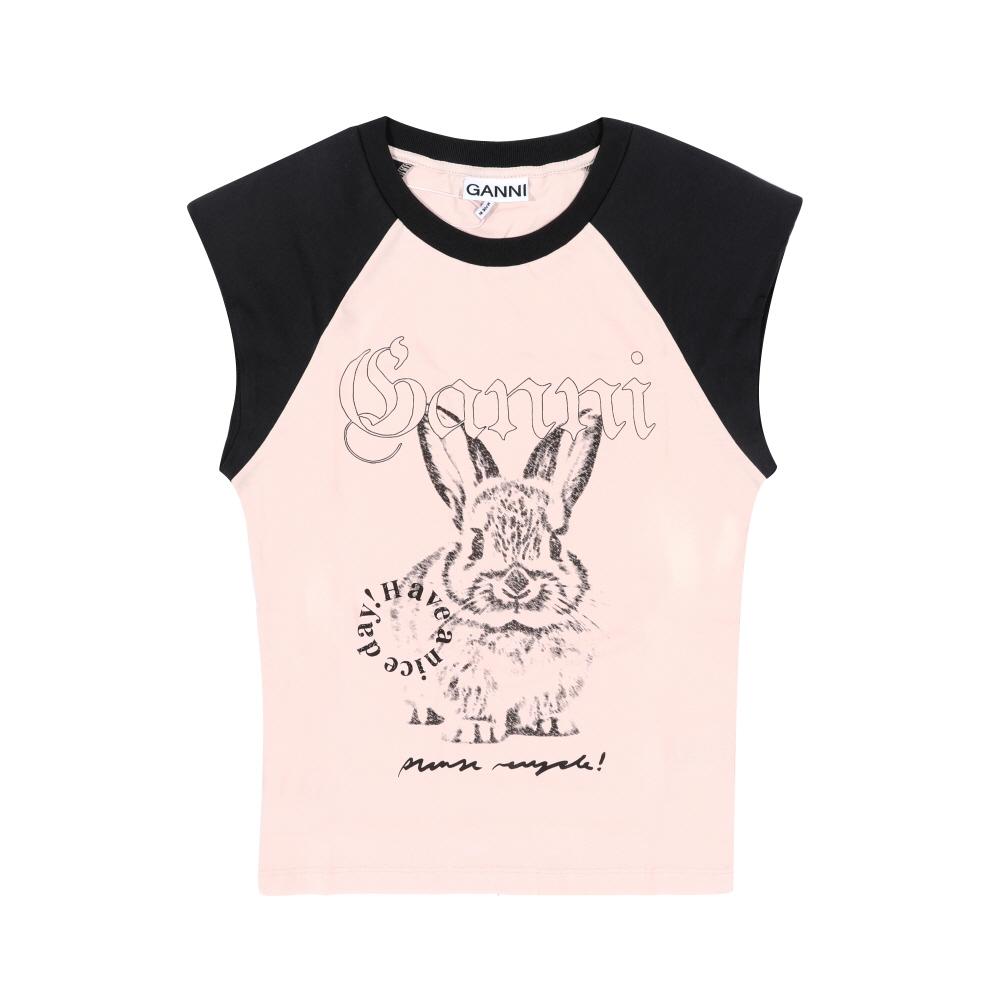 GANNI Bunny Logo Print Raglan Short Sleeve T-Shirt Women Gray