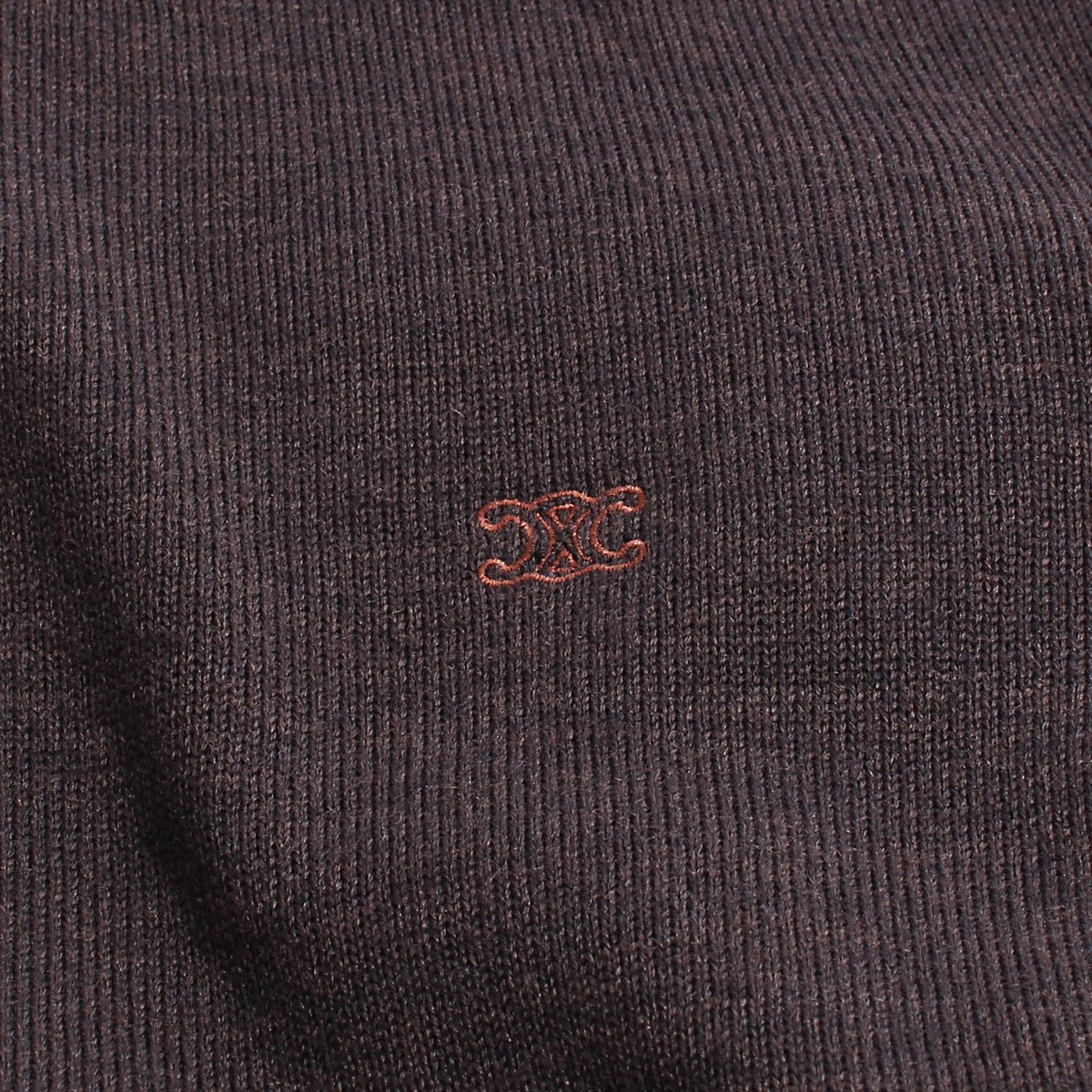 CELINE Chocolate Wool Crewneck Sweater with Embroidered Logo