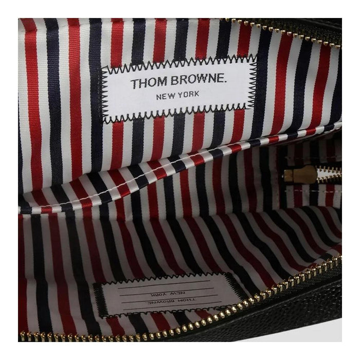 THOM BROWNE Pebble-Grain Leather Men's Clutch Bag Black