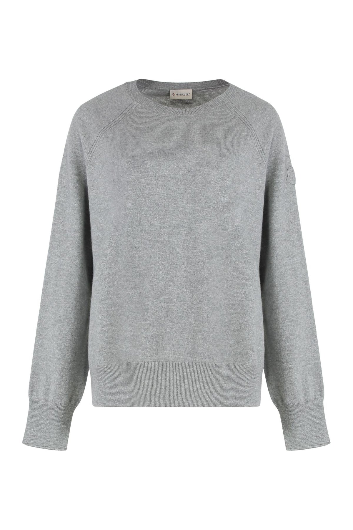 Moncler Wool Blend Round Neck Knit Sweater Ivory