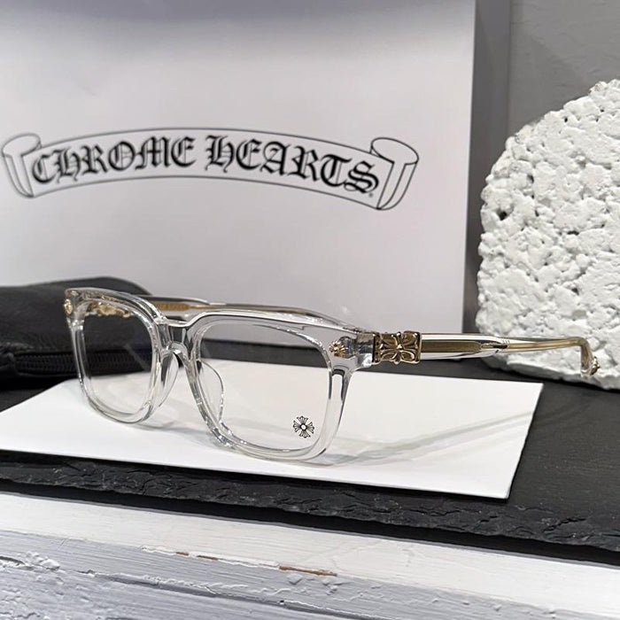 Chrome Hearts Cox Ucker Crystal Gold-Rim Eyeglasses