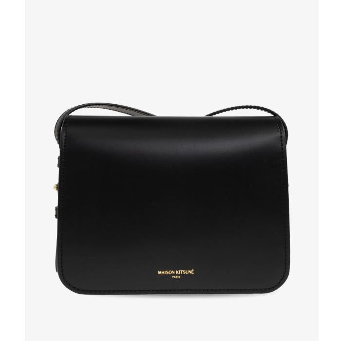 Maison Kitsune Black Leather Edi Shoulder Crossbody Bag