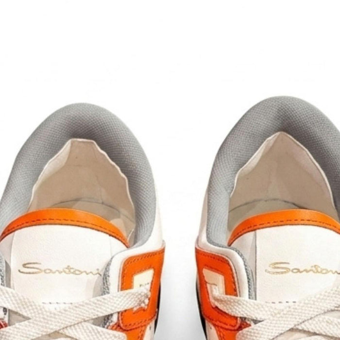 SANTONI Orange White Leather Panel Low Top Sneakers for Men MBSA21865