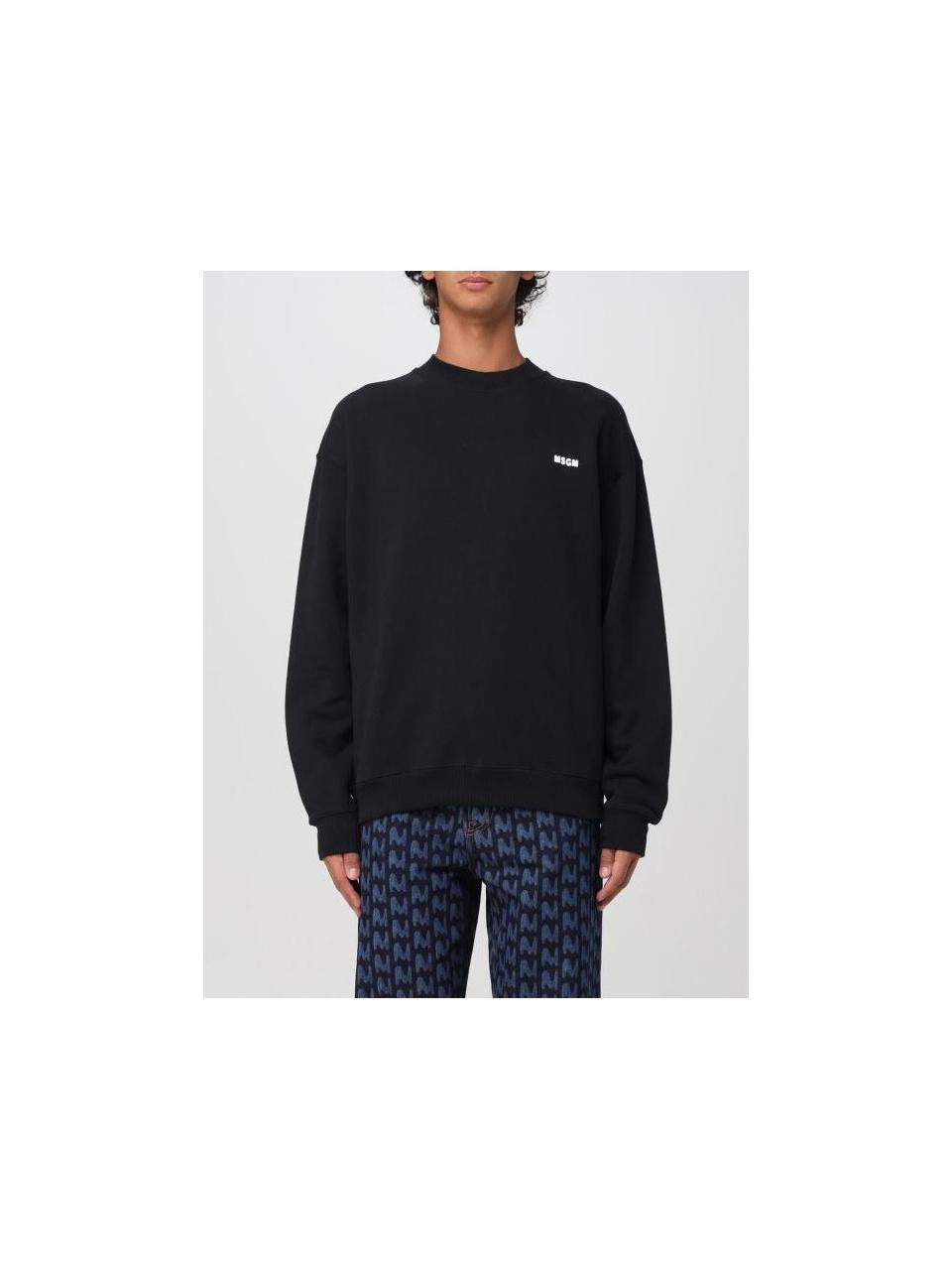 MSGM Print Sweatshirt Black Men’s Pullover Crewneck Top 3740 MM129 247795