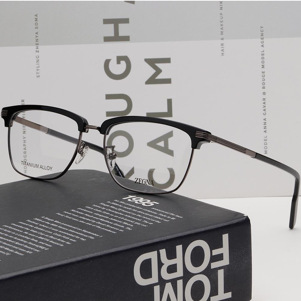 Zegna Titanium Lightweight Square Semi-Rim Browline Eyeglass Frame EZ5259H 008