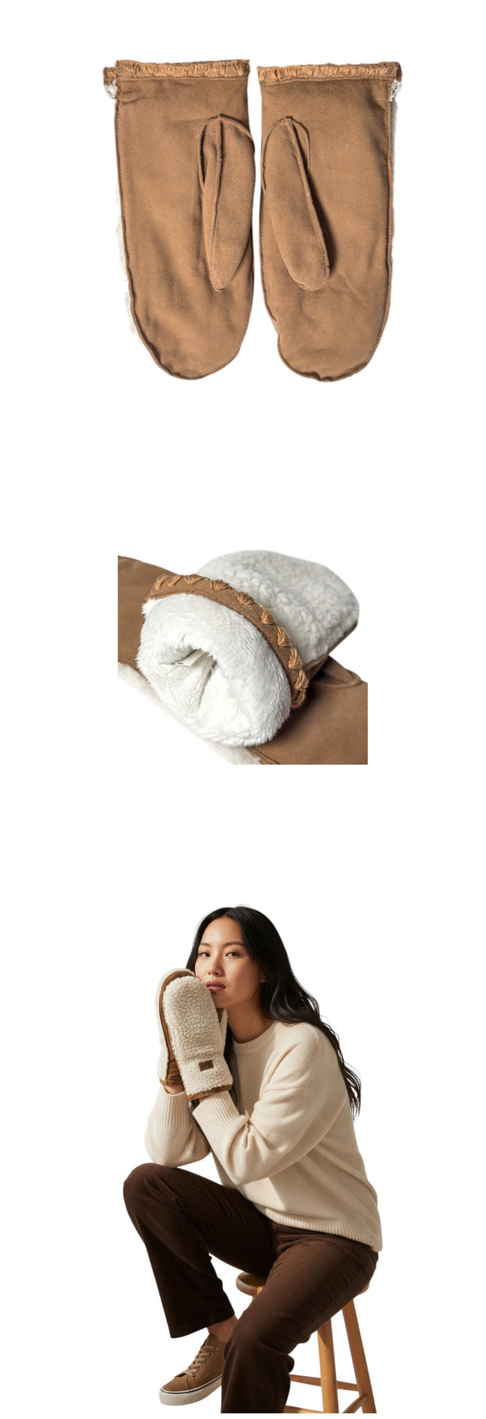 Ugg Fluff Scalloped Mittens Nimbus Color Unisex Gloves