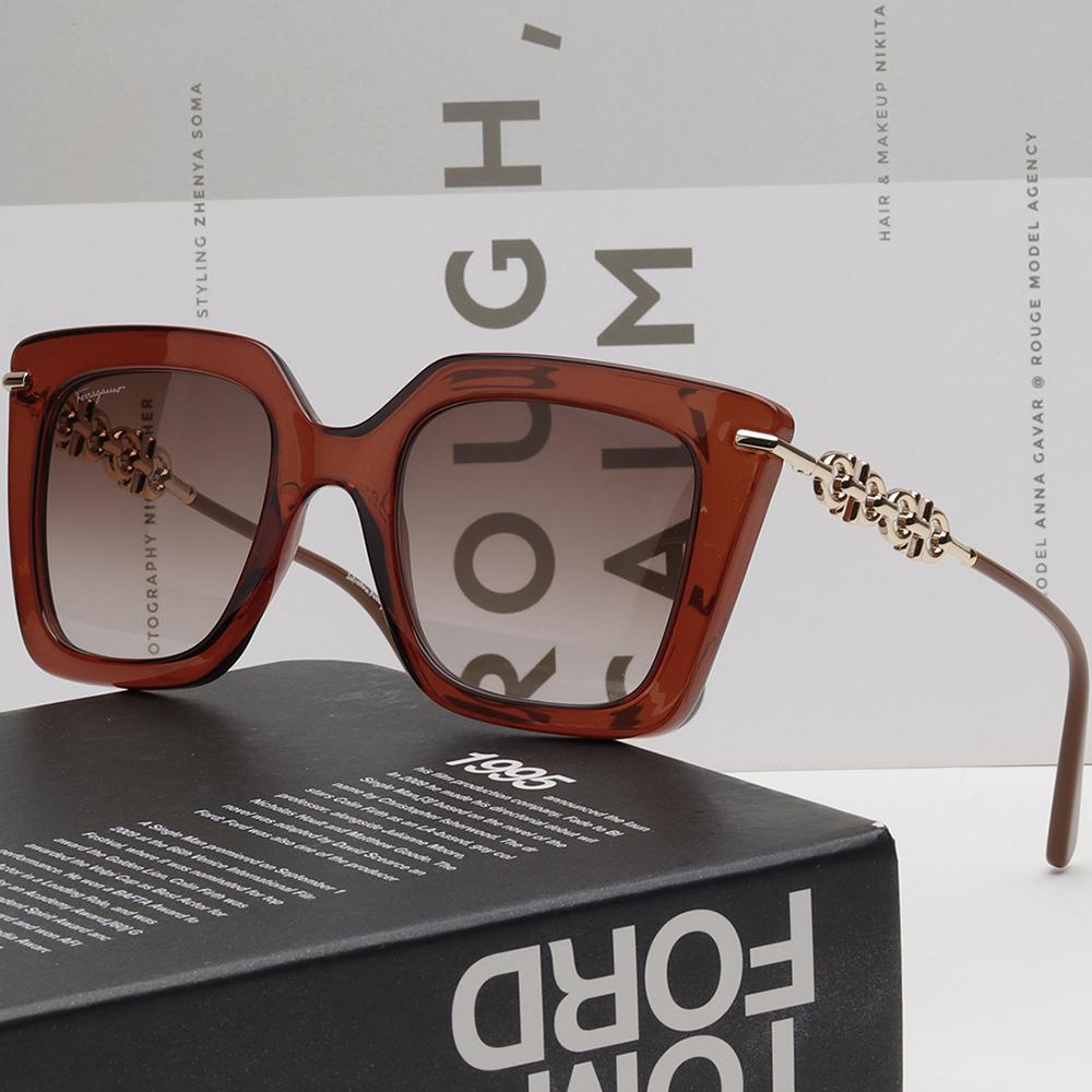Ferragamo Black Acetate Oversized Sunglasses with Gold Accents SF1041S 232