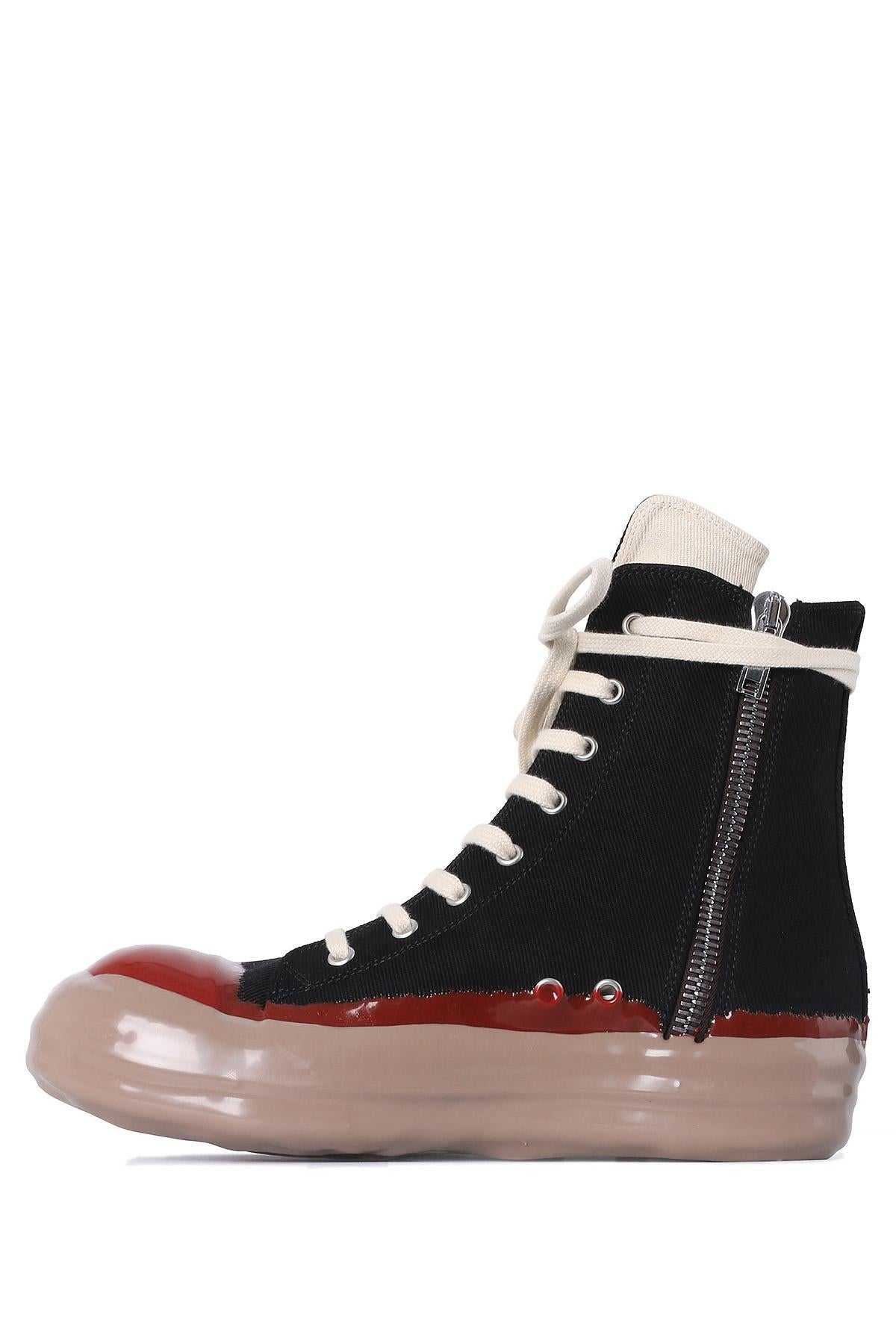 Rick Owens DRKSHDW Silicone Sole Black Red Dark Beige High-Top Sneakers