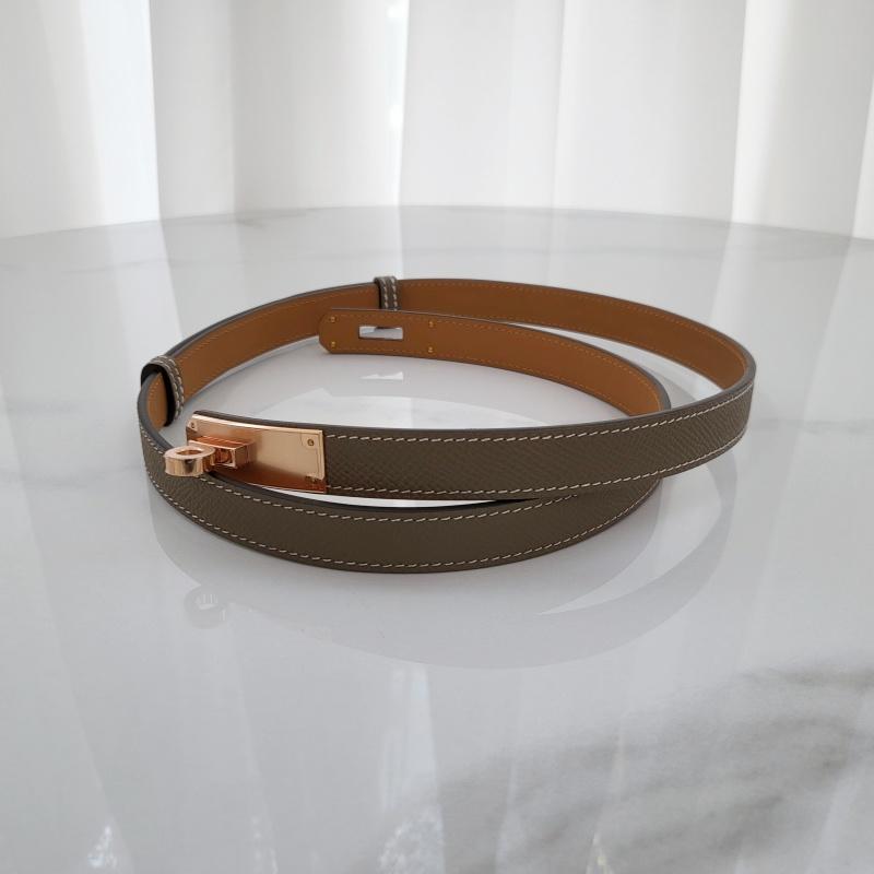HERMES Kelly 18 Women’s Belt Etoupe Rose Gold Buckle