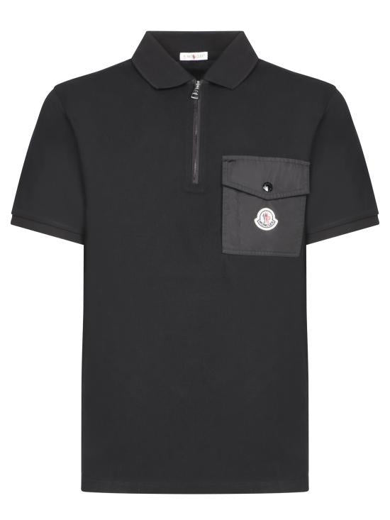 Moncler Black Cotton Piqué Polo Shirt with Pocket