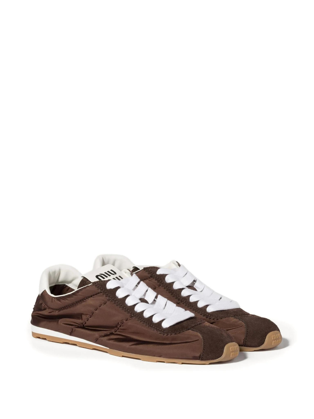 Miu Miu Leather Low-Top Sneakers Brown