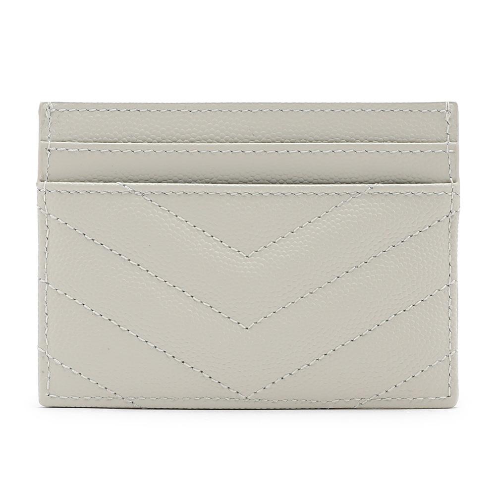 Saint Laurent Cassandra Matelassé Leather Card Holder Wallet Ivory