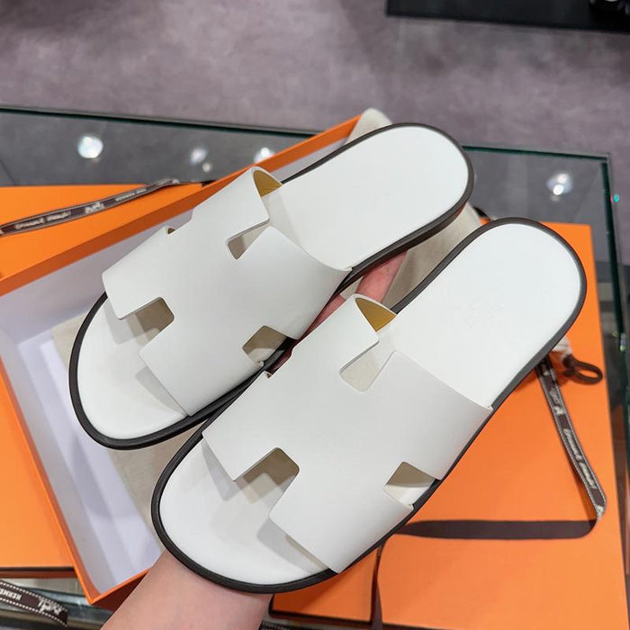 HERMES Izmir Sandals Calfskin White Slippers