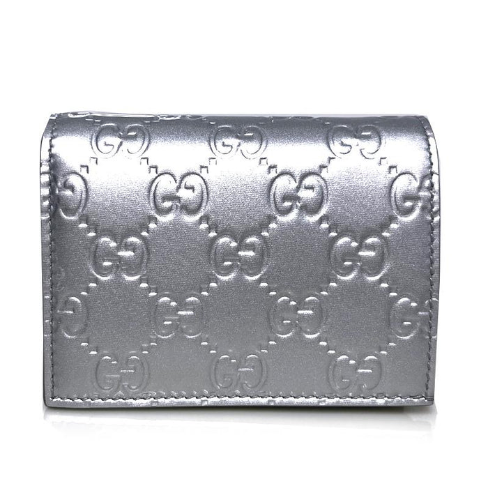GUCCI GG Emblem Small Silver Leather Bifold Wallet Unisex