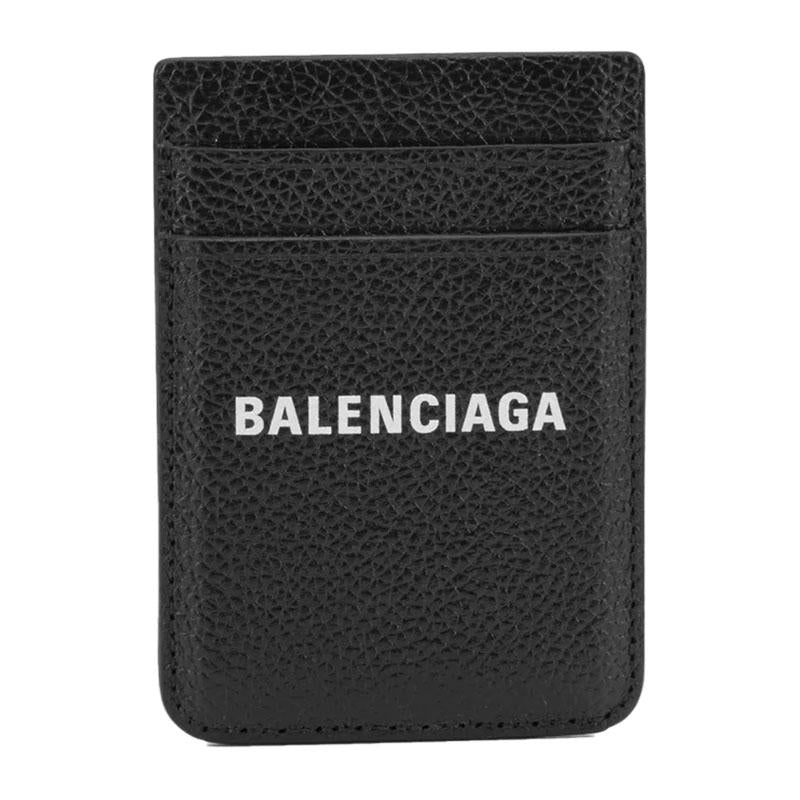 BALENCIAGA Cash Magnetic Leather Card Holder Black Unisex
