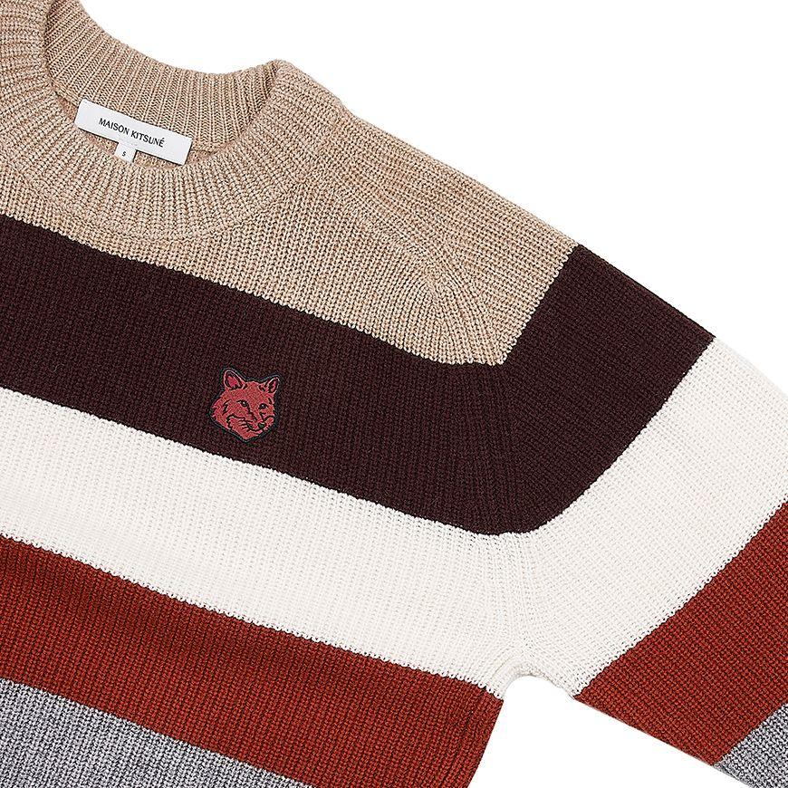 Maison Kitsune Bold Fox Head Patch Round Neck Knit LW00808KT1093 MULTICO STRIPES