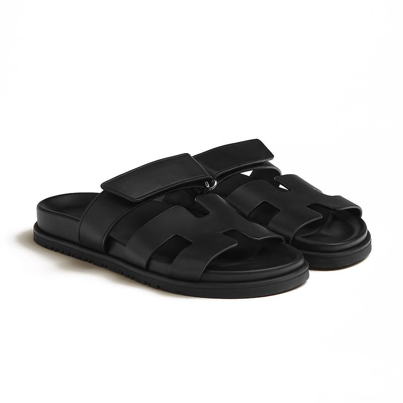 HERMES Chypre Classic Black Leather Sandals