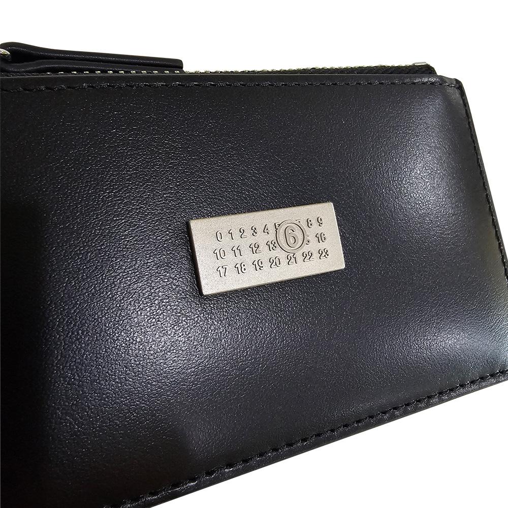 MM6 Numeric Leather Keyring Zip Card Holder Black