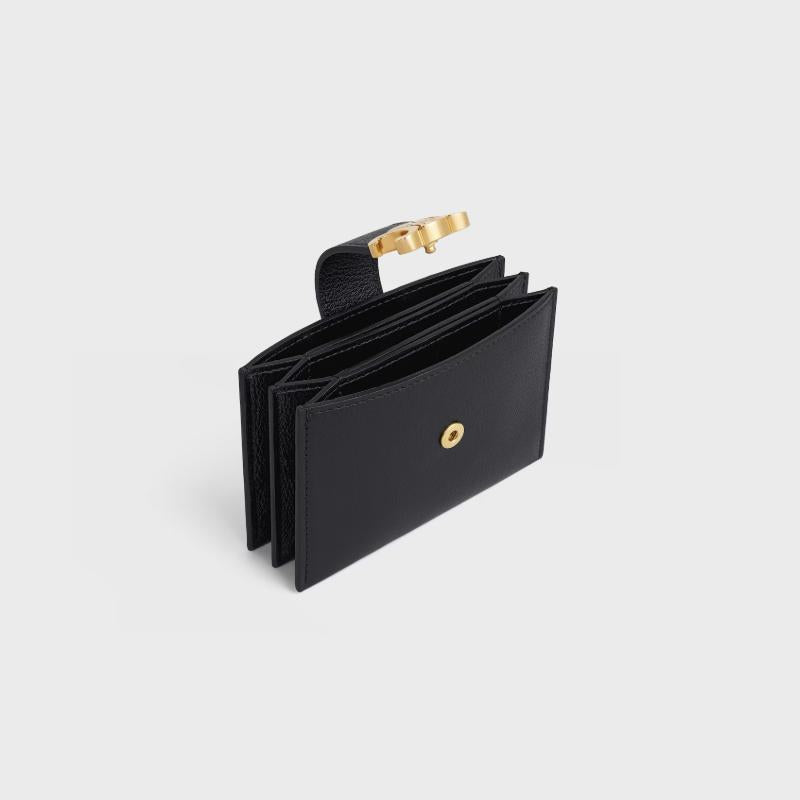CELINE Black Supple Grained Calfskin Accordion Card Holder