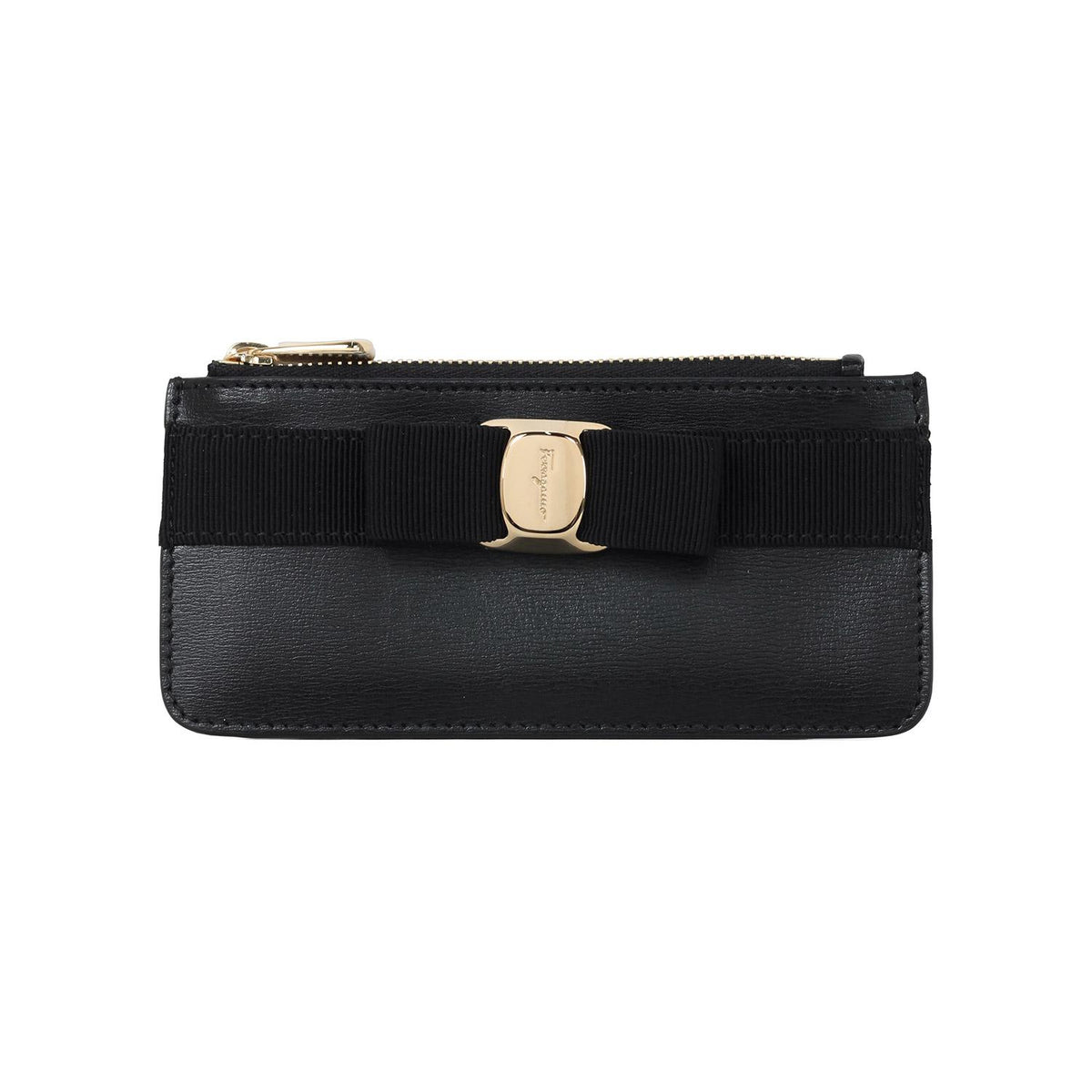 Ferragamo Black Vara Bow Leather Card Holder