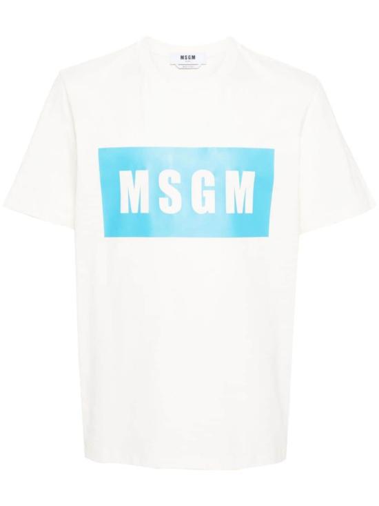 MSGM Ivory Short Sleeve T-Shirt for Men 3640 MM5202 4700202