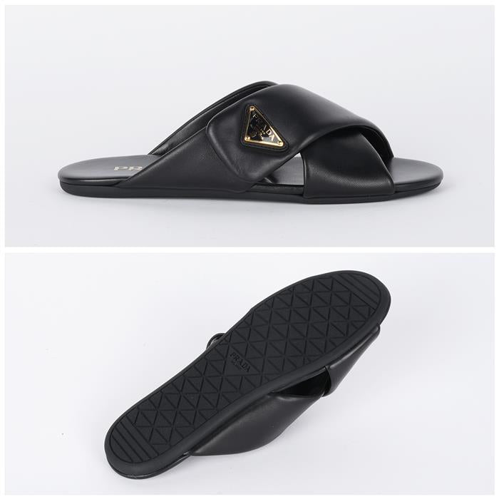 PRADA Triangle Logo Cross Slide Sandals 1XX713 ZHP F0002 F005