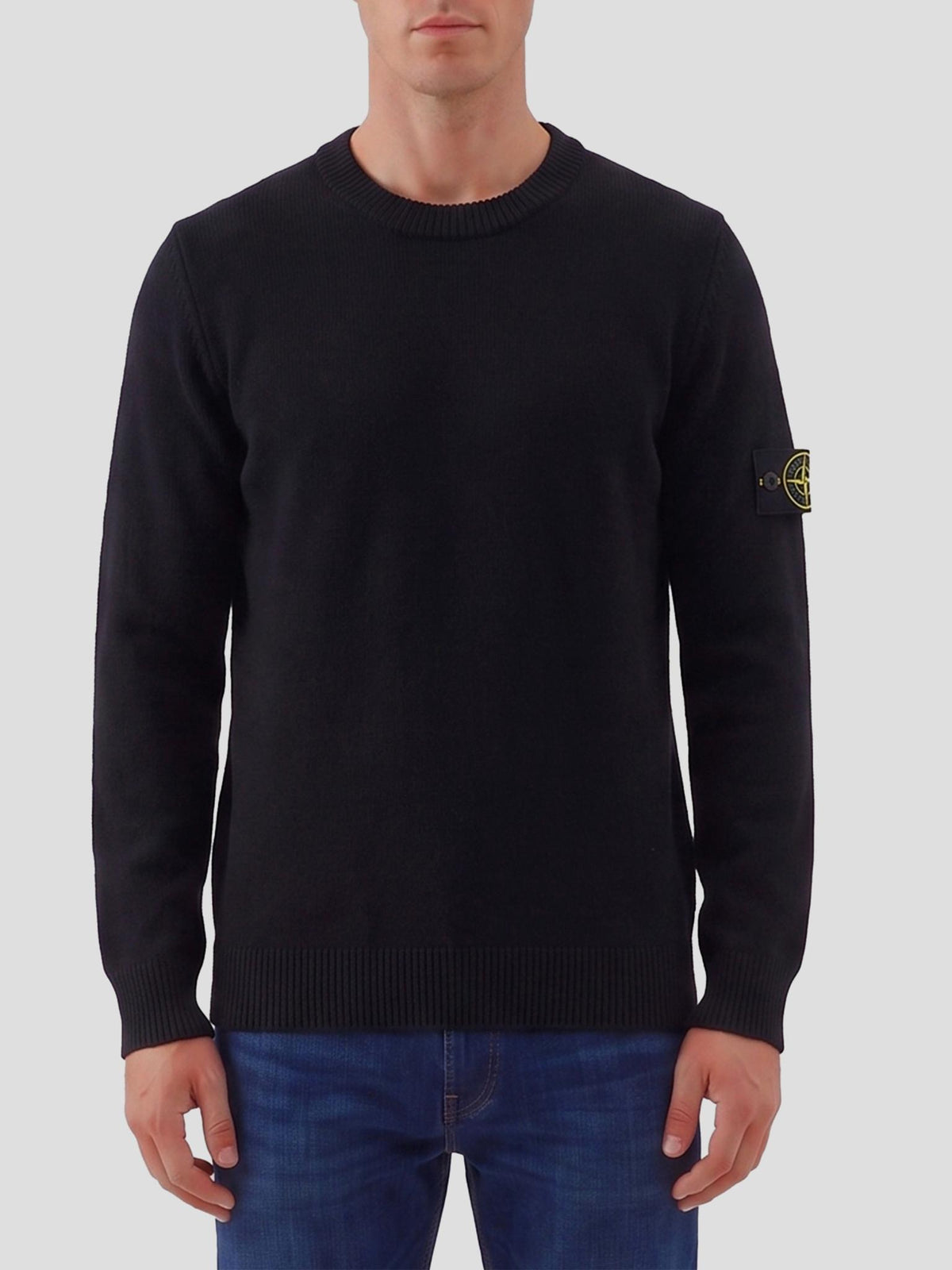 STONE ISLAND Black Wool Round Neck Knit Sweater for Men