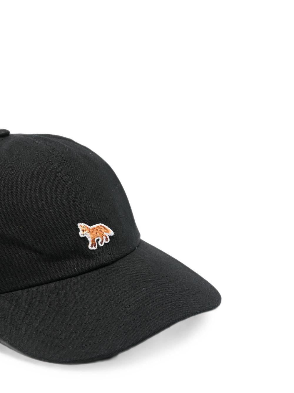 Maison Kitsune Black Cotton Logo Baseball Cap
