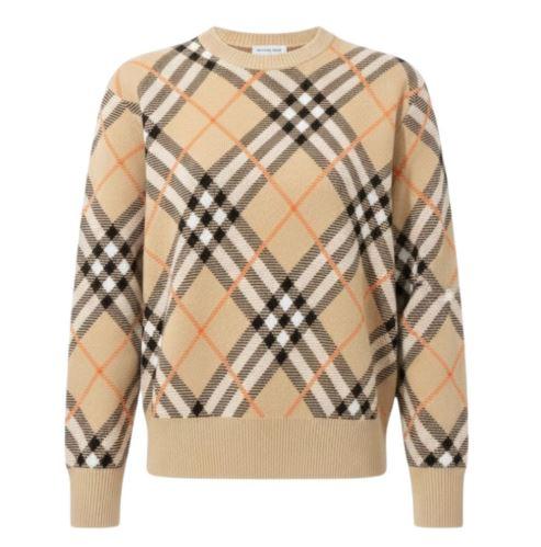 BURBERRY Check Knit Round Neck Sweater for Women