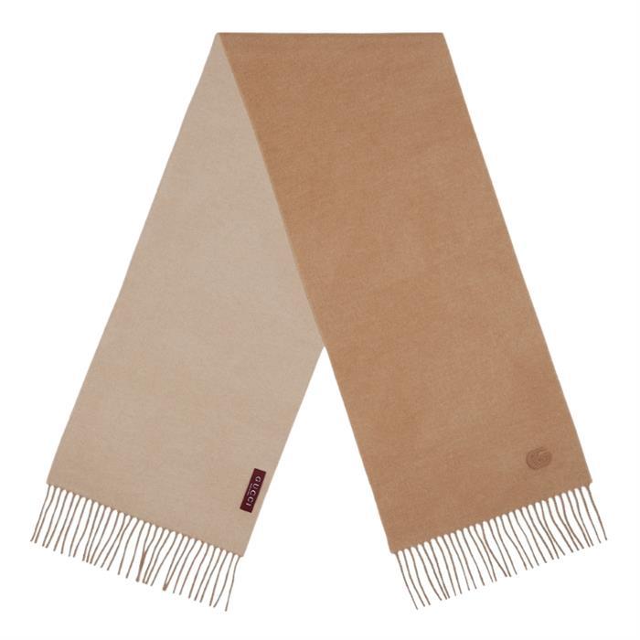 GUCCI Cashmere Scarf with Patch Beige Brown Men's Scarf