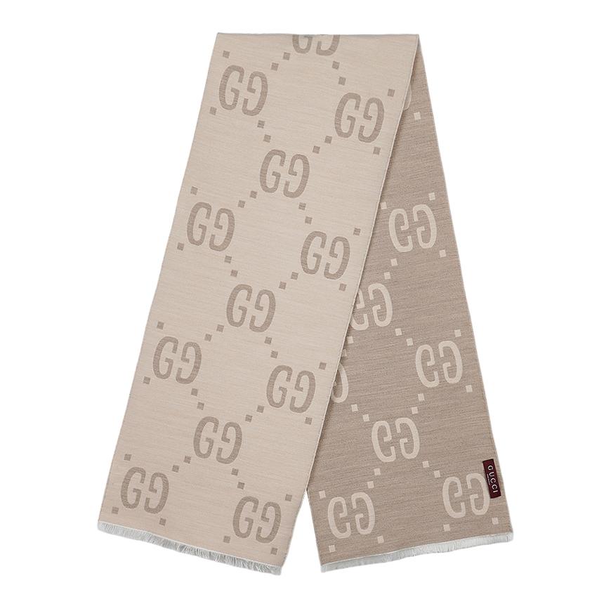 GUCCI Women’s GG Jacquard Scarf Ivory Beige Wool Silk