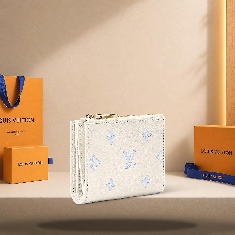 Louis Vuitton Monogram Lisa Wallet Milky White Blue Bi-Fold Wallet M27742
