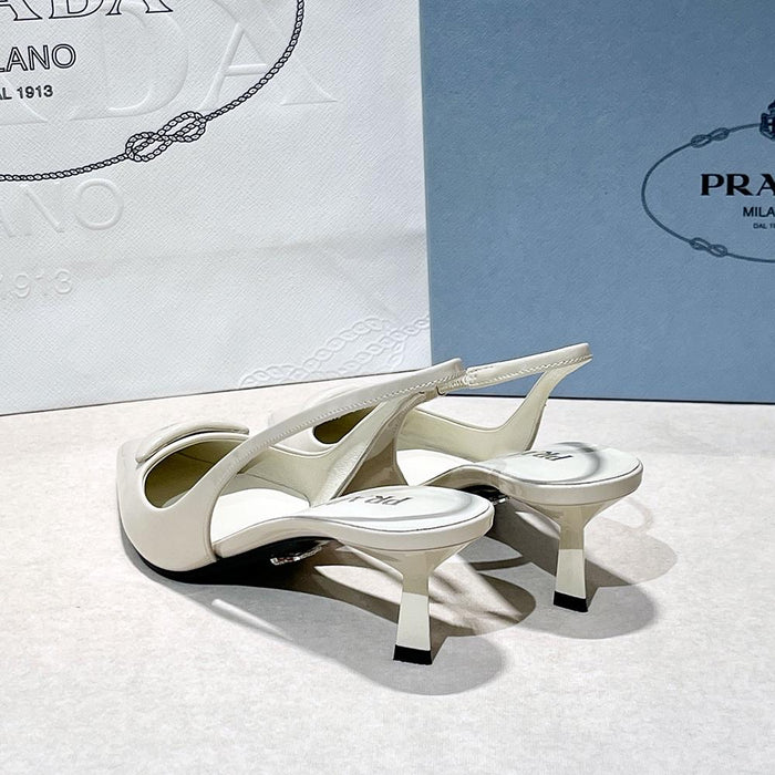 PRADA Brushed Leather Slingback Pumps Avorio