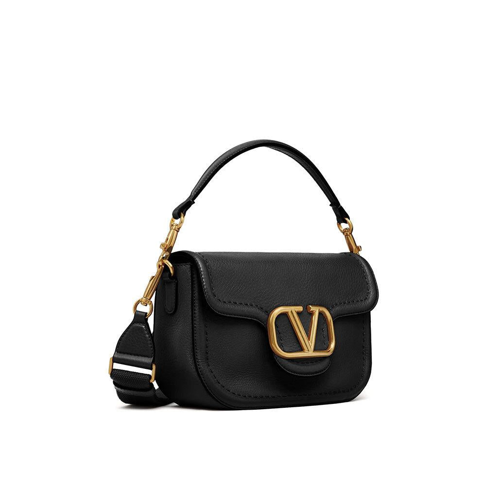 VALENTINO V-Logo Leather Crossbody Shoulder Bag for Women Black