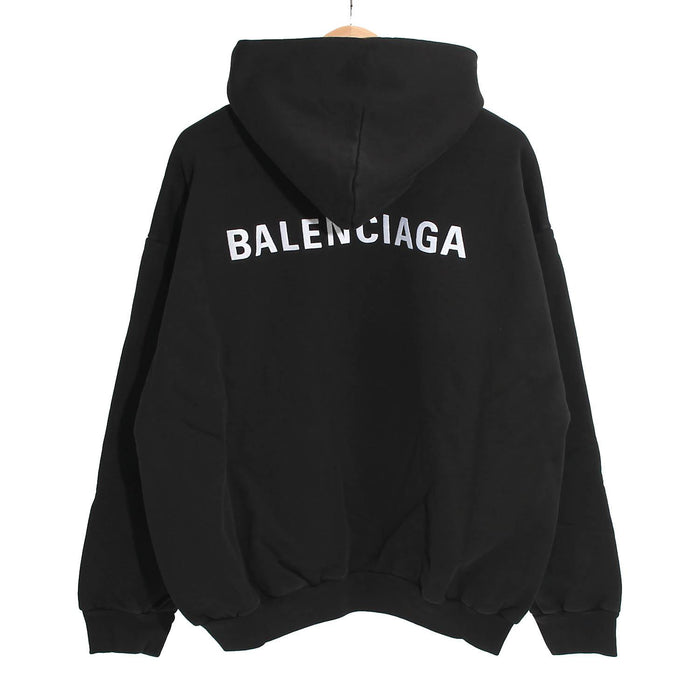 BALENCIAGA Back Logo Hoodie Medium Fit Black