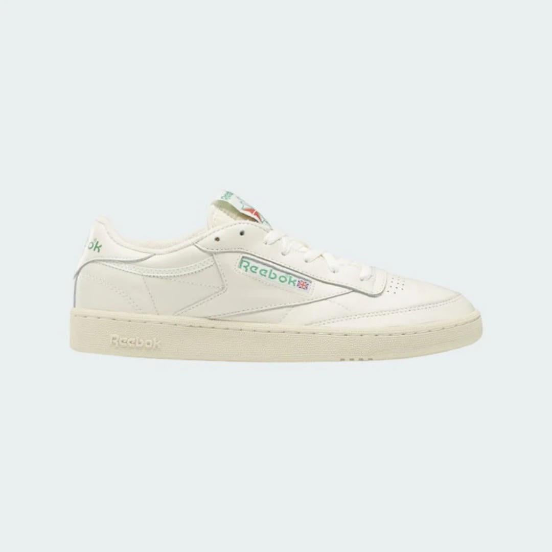 Reebok White Chalk Green Club C 85 Vintage Low-Top Sneakers for Men