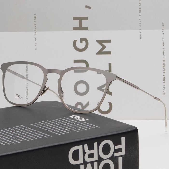 DIOR Matte Silver Lightweight Metal Eyeglass Frames Unisex DIOR0214 R81