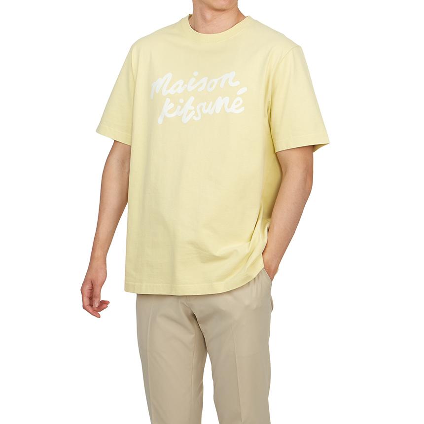 Maison Kitsune Handwriting Logo Men’s Short Sleeve T-Shirt Navy Cotton