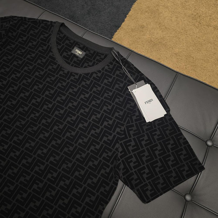 FENDI Black Piqué Polo T-Shirt for Men