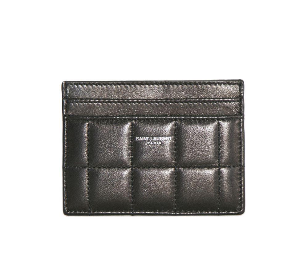 Saint Laurent Logo Print Quilted Leather Card Holder Black