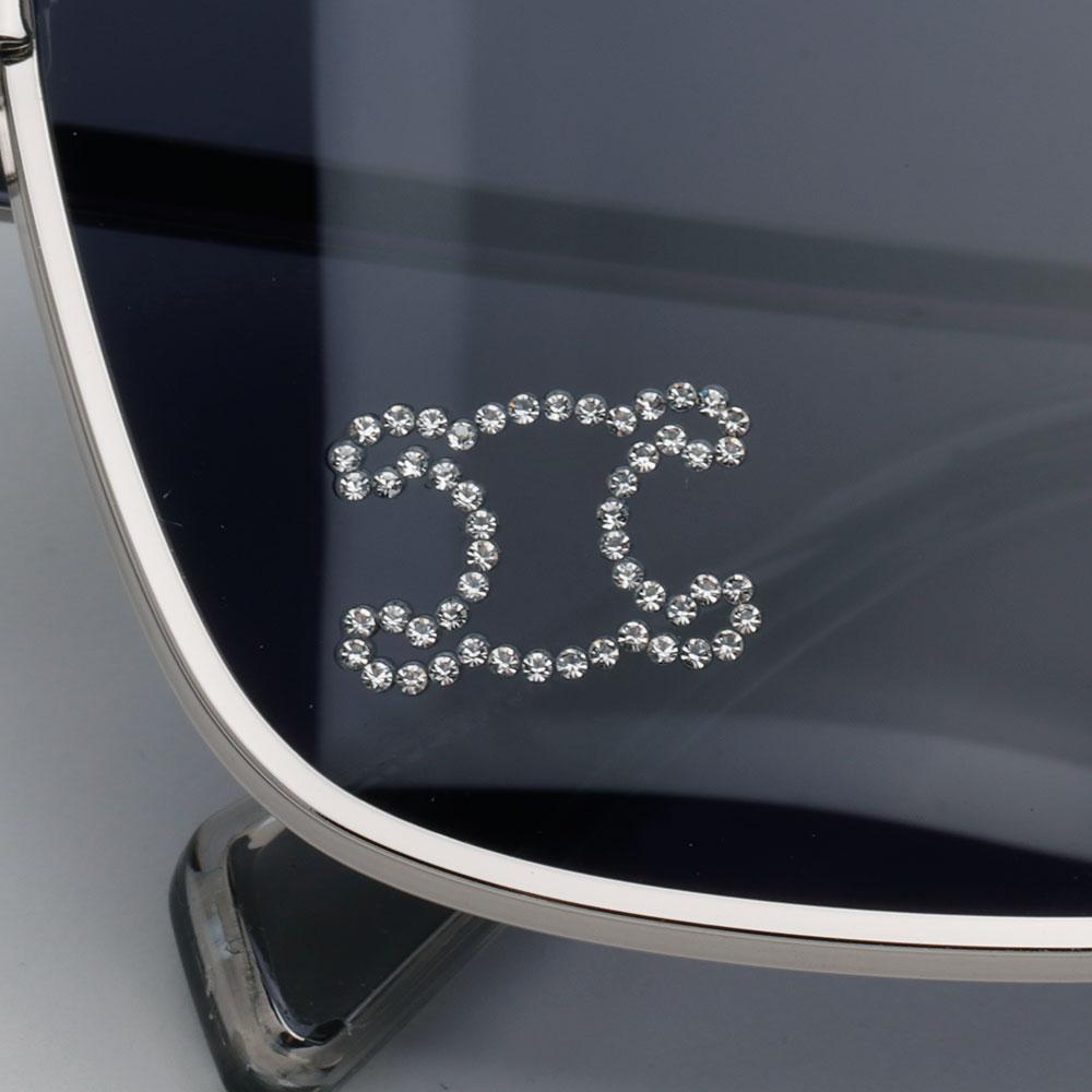 CELINE Square Metal Frame Sunglasses with Crystal Embellishments Un CL40284U 16V