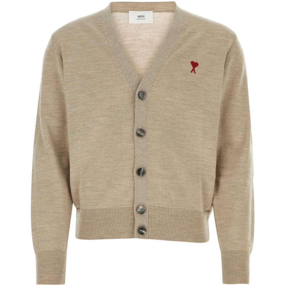 AMI Heart Logo Light Beige Cardigan Unisex Knit