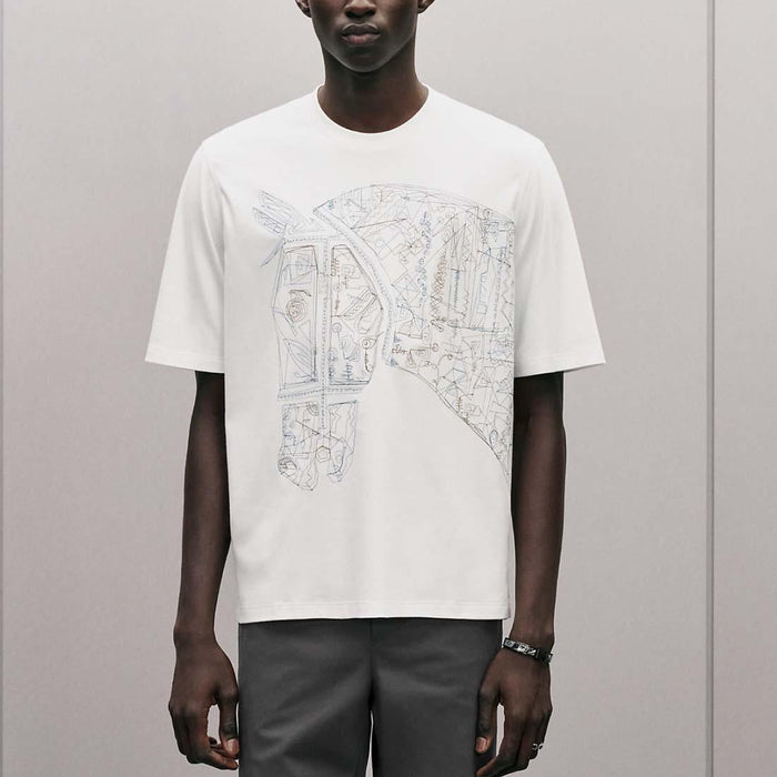 HERMES Quadrige Embroidered Cotton Short Sleeve T-Shirt White