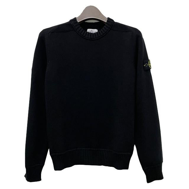 STONE ISLAND Kids Cotton Woven Patch Crewneck Knit Sweater Black