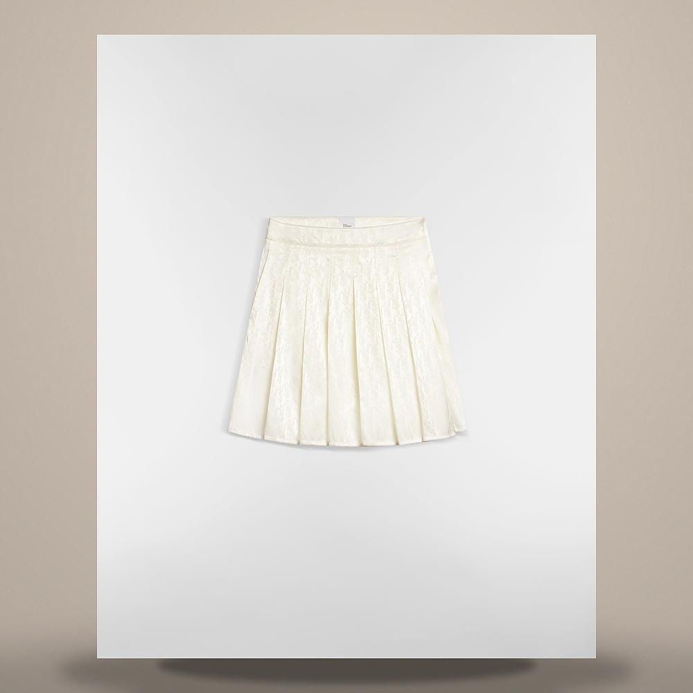 DIOR Ecru Dior Oblique Technical Fabric Pleated Mini Skirt 647J39A2458 X0200