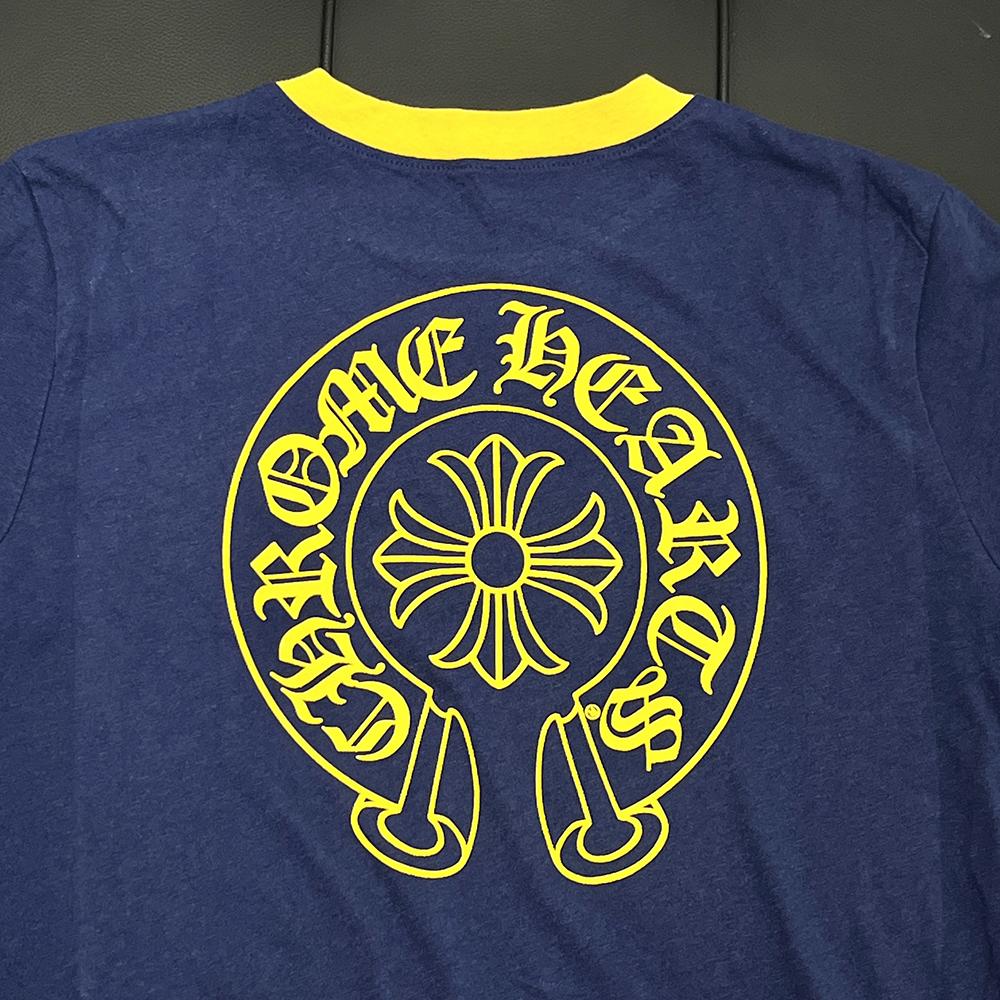 Chrome Hearts Horseshoe Roller Skate Ringer Short Sleeve T-Shirt Navy Yellow