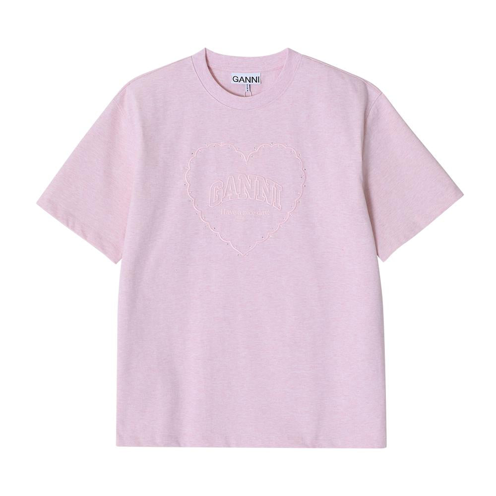 GANNI Heart Crystal Logo Short Sleeve T-Shirt T4090 868