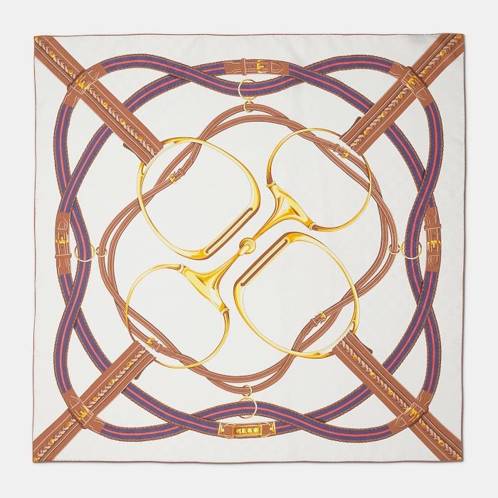 GUCCI Horsebit Print Silk Scarf 767130 3G009 9077
