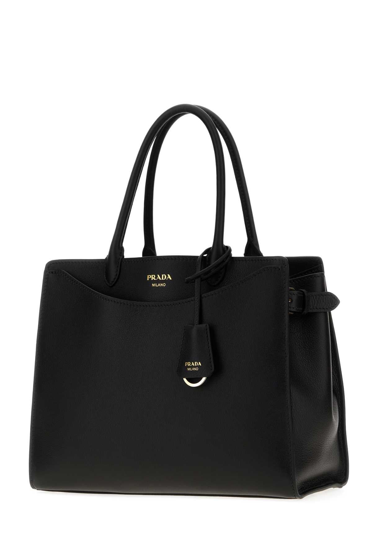 PRADA Black Leather Structured Tote Bag