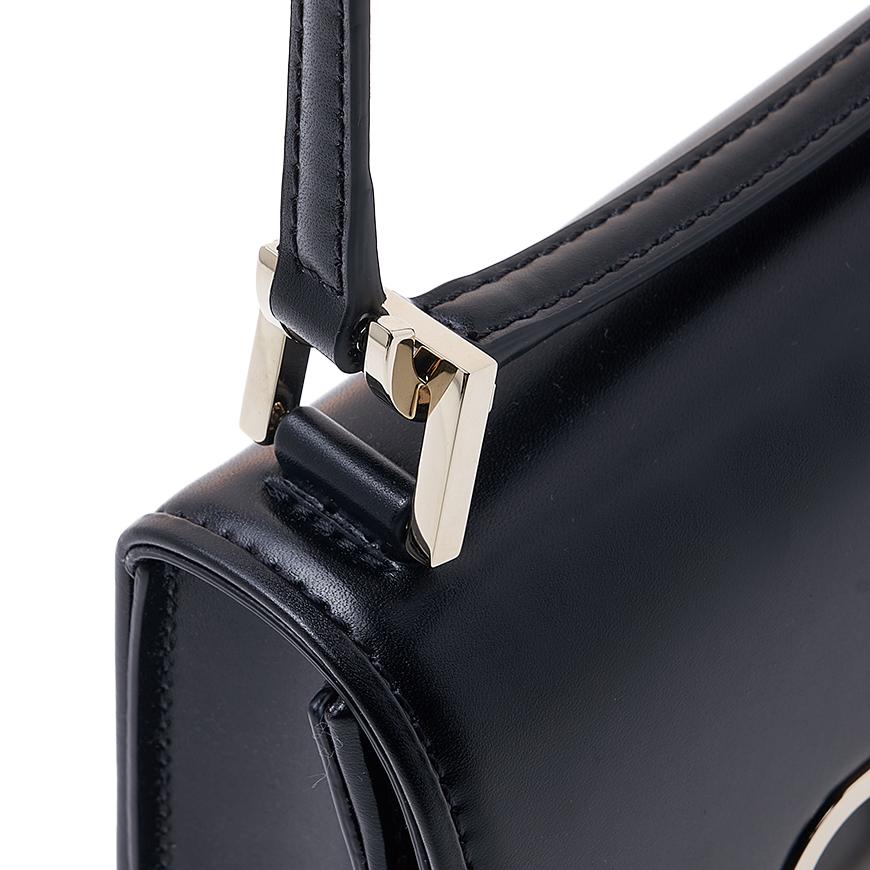 VALENTINO Garavani Signature V Logo Leather Shoulder Bag Black